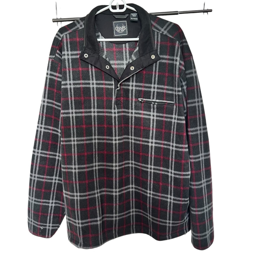 Chaps Jacket Men XXL 1/4 Snap Button Up Pullover Plaid Fleece Outdoor Multicolor